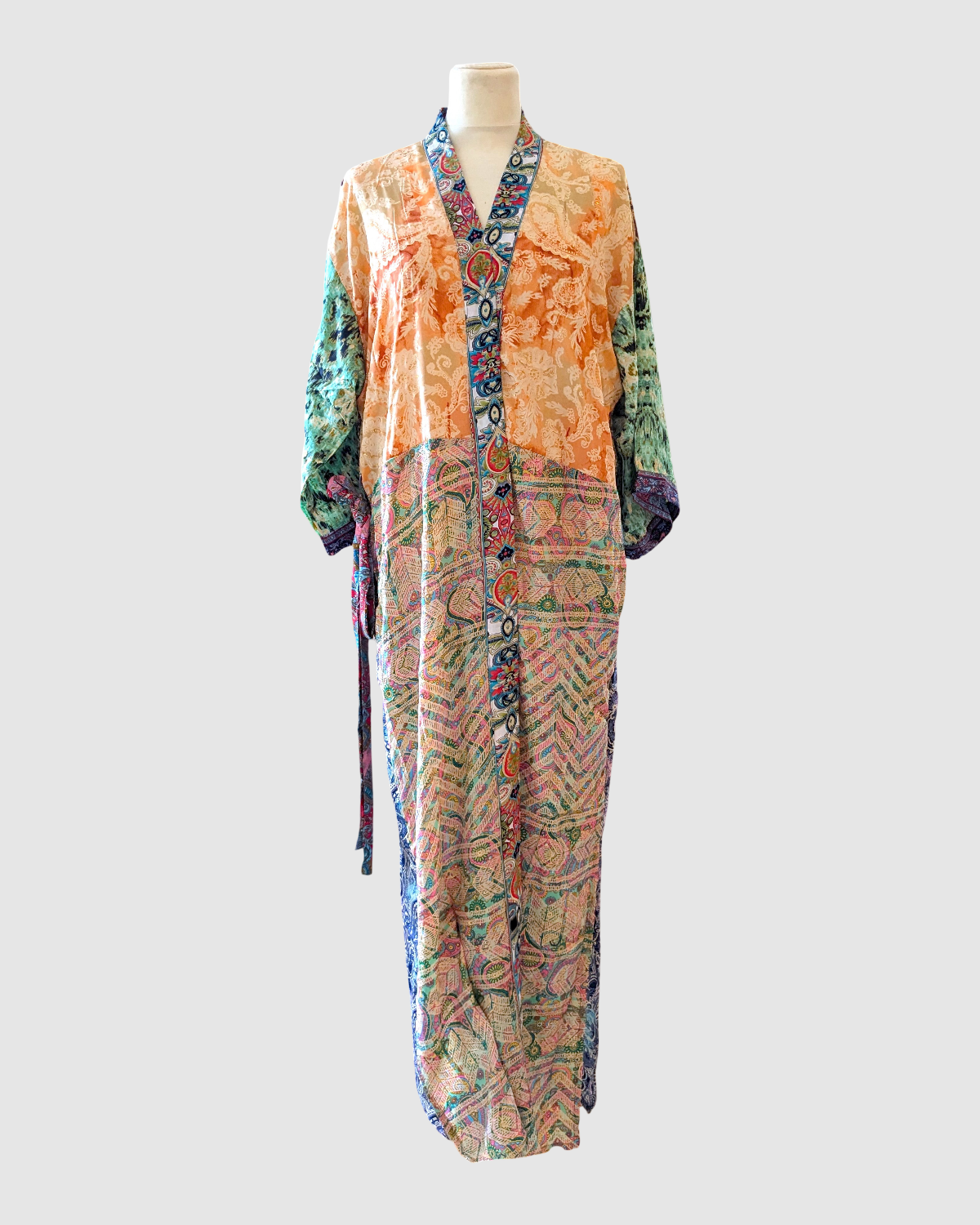 Lang silke kimono håndlavet i Indien - Mir