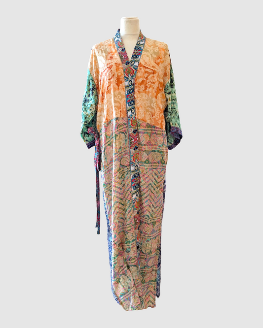 Lang silke kimono håndlavet i Indien - Mir