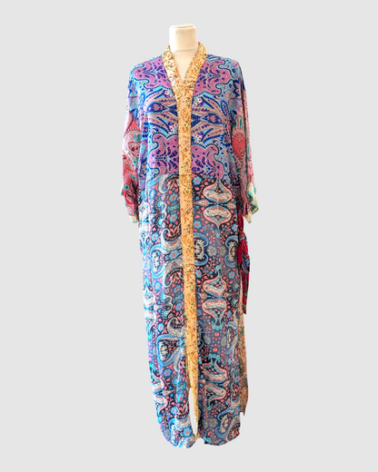 Lang silke kimono håndlavet i Indien - Nico