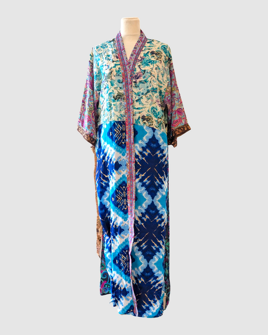 Lang silke kimono håndlavet i Indien - Mariam