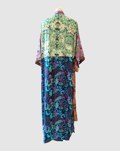 Lang silke kimono håndlavet i Indien - Mariam
