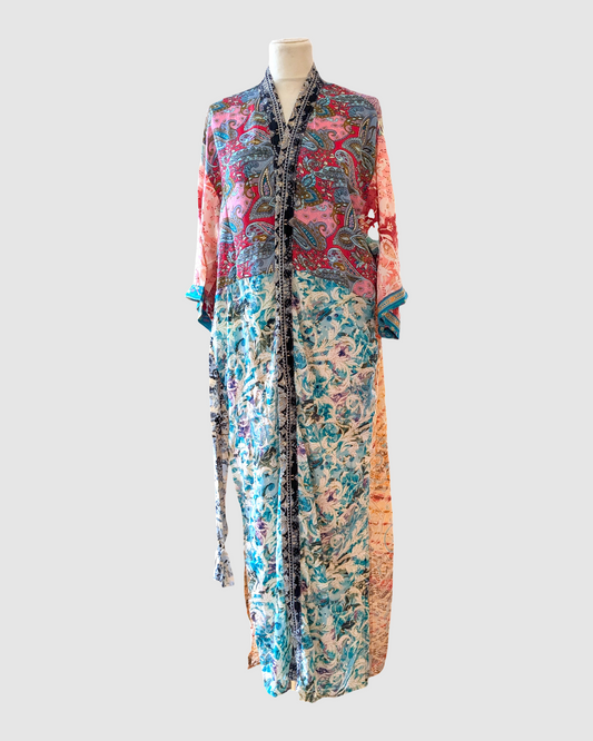 Lang silke kimono håndlavet i Indien - Toni