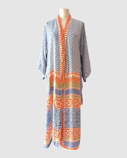 Midi silke kimono håndlavet i Indien - Rio