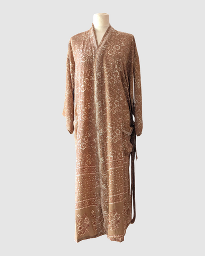 Midi silke kimono håndlavet i Indien - Lærke