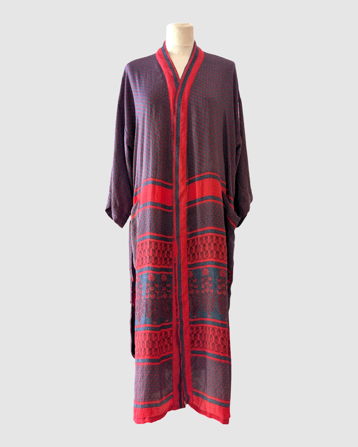 Midi silke kimono håndlavet i Indien - Zoey