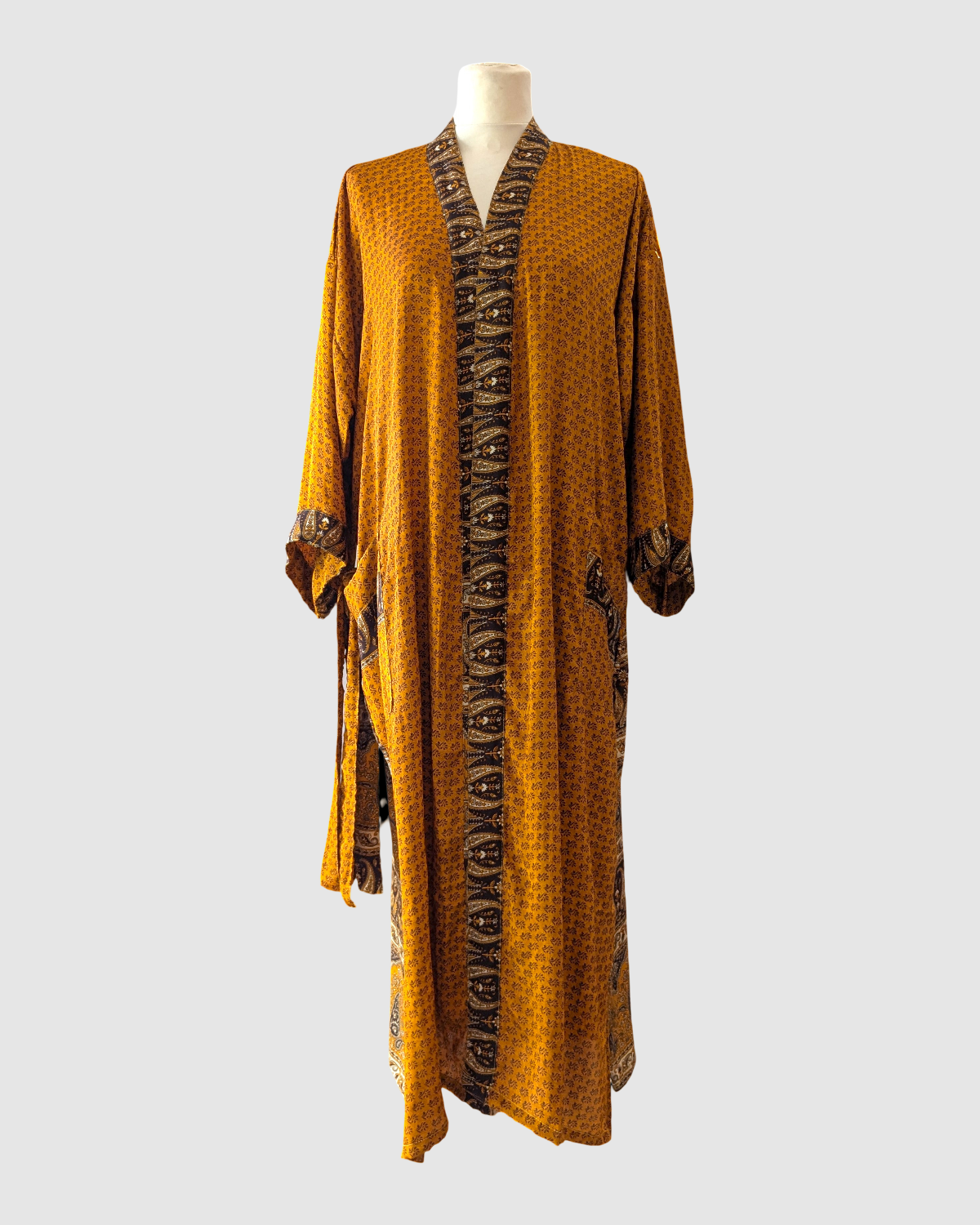 Midi silke kimono håndlavet i Indien - Vilma
