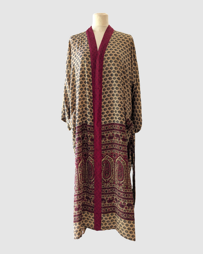 Midi silke kimono håndlavet i Indien - Alex