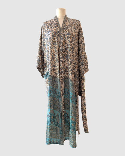 Midi silke kimono håndlavet i Indien - Kira