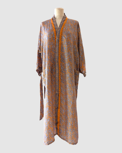 Midi silke kimono håndlavet i Indien - Evi