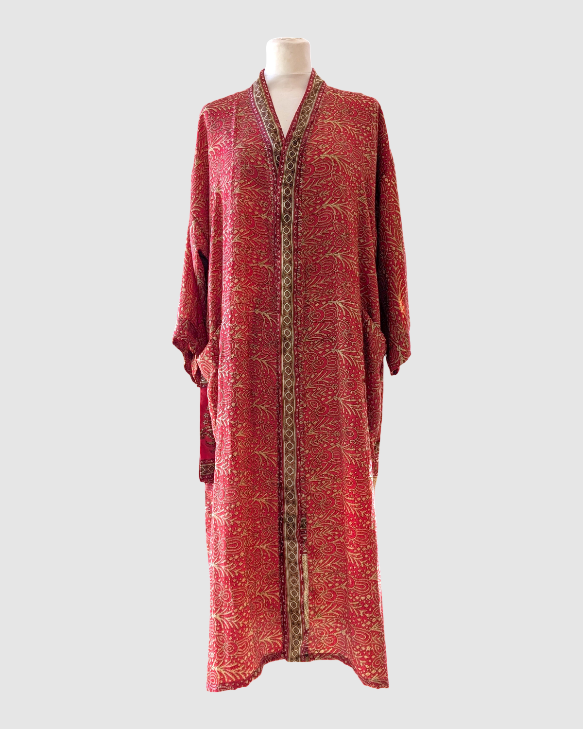 Midi silke kimono håndlavet i Indien - Sia