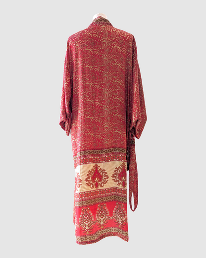 Midi silke kimono håndlavet i Indien - Sia