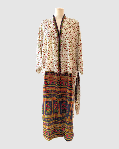 Midi silke kimono håndlavet i Indien - Thea