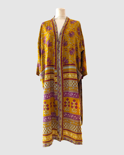 Midi silke kimono håndlavet i Indien - Ava