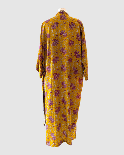 Midi silke kimono håndlavet i Indien - Ava