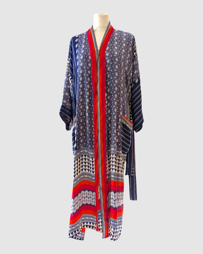 Midi silke kimono håndlavet i Indien - Ada