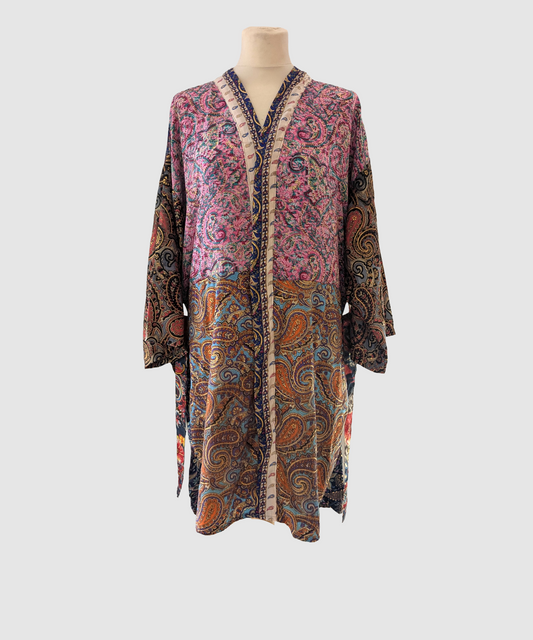 Plus size silke kimono fra Indien - Hoor
