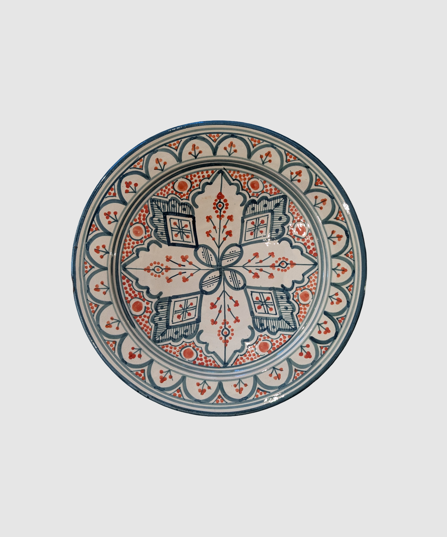 Håndlavet serveringsfad fra Marokko - 35 cm Mat grøn/orange