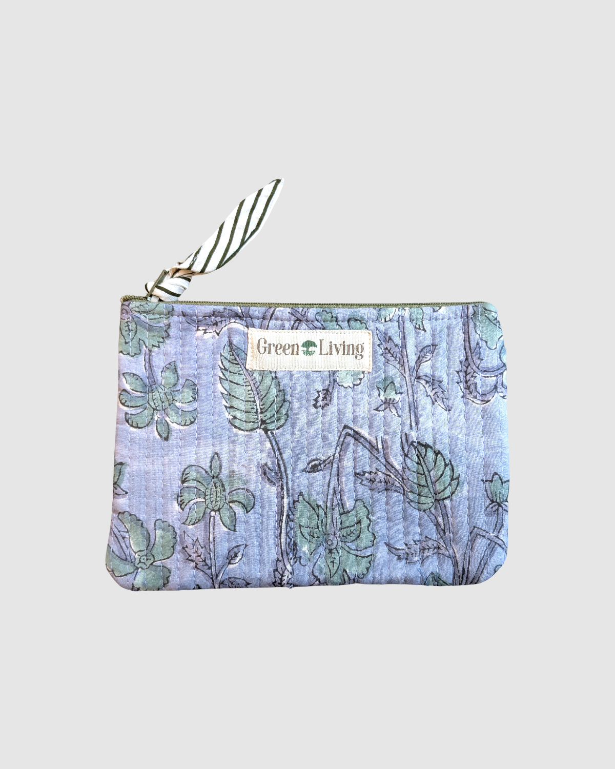Mellem håndlavet pung i kantha bomuld med blokprint - Denim blå