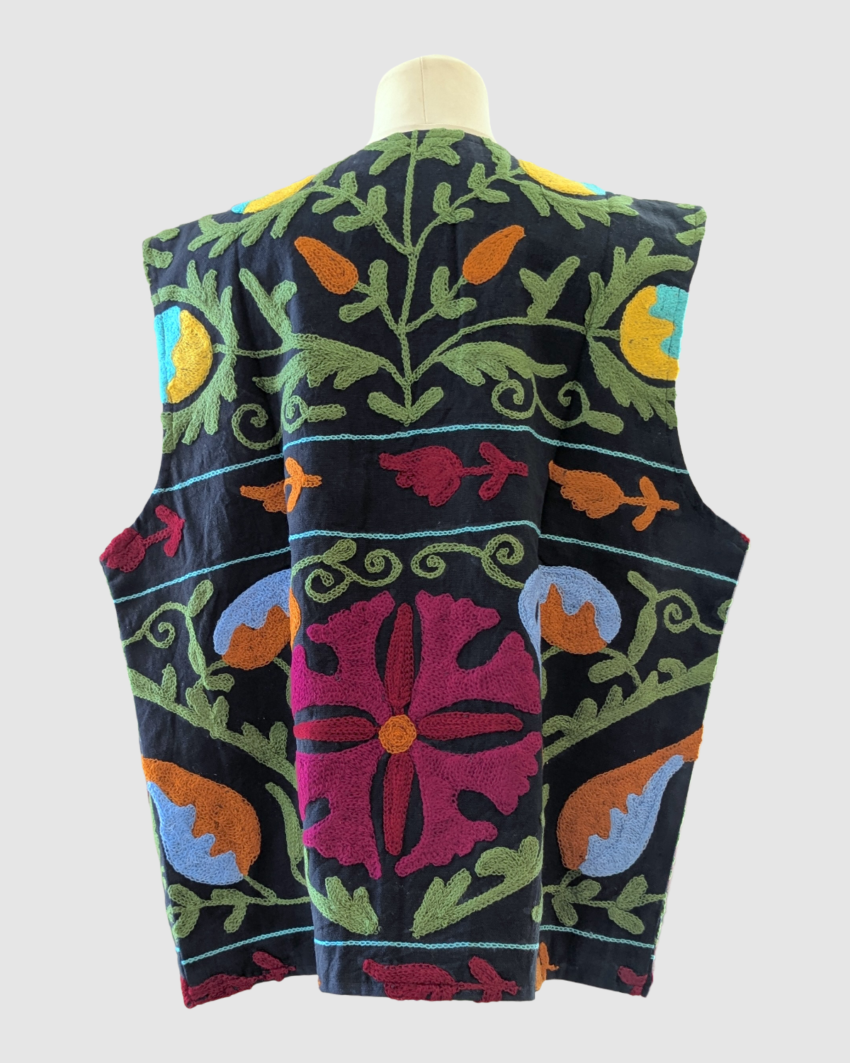 Suzani vest i Bomuld – Håndbroderet fra Kashmir - L/XL