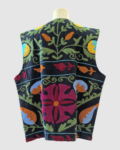Suzani vest i Bomuld – Håndbroderet fra Kashmir - L/XL