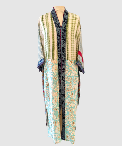 Lang silke kimono håndlavet i Indien - Ella