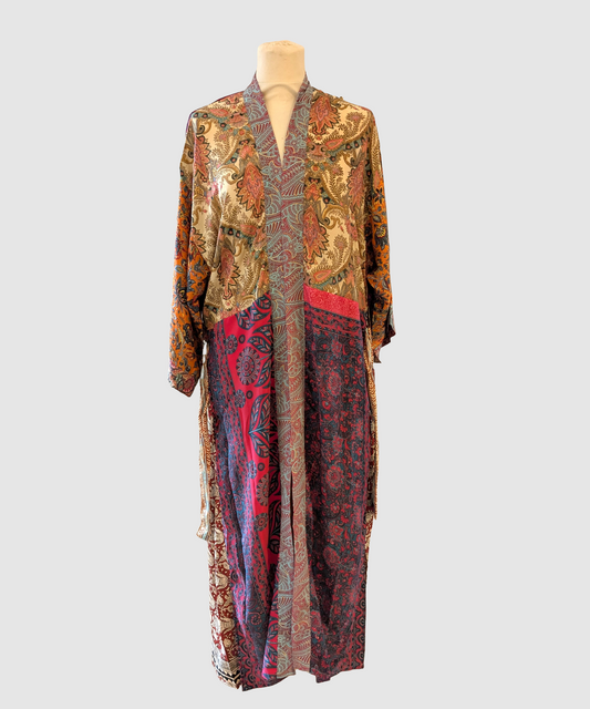 Lang silke kimono håndlavet i Indien - Charlie