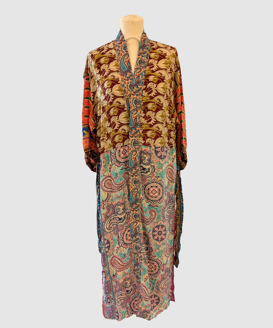Lang silke kimono håndlavet i Indien - Kim