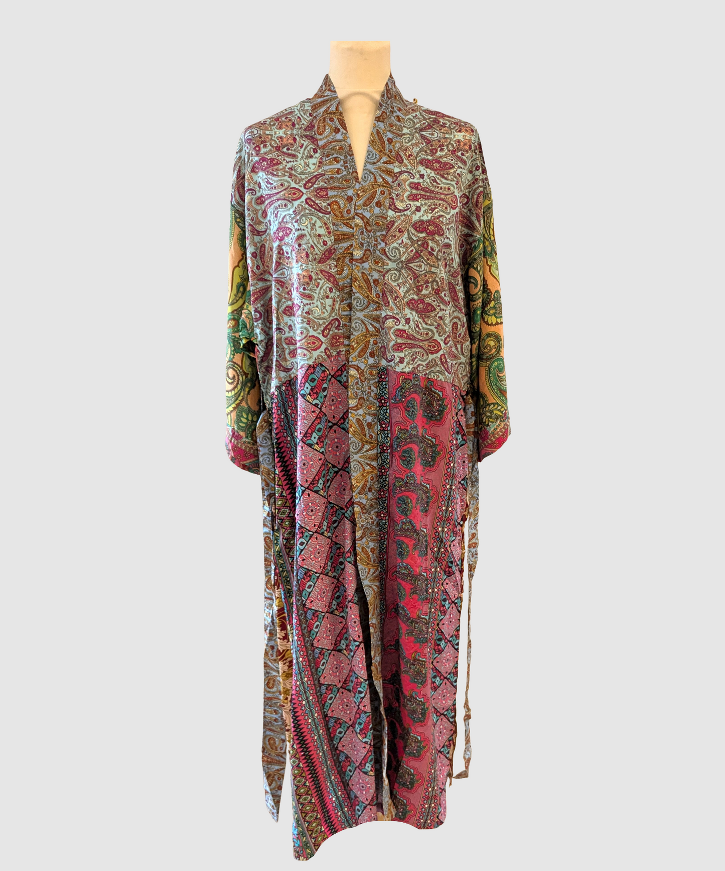 Lang silke kimono håndlavet i Indien - Lou
