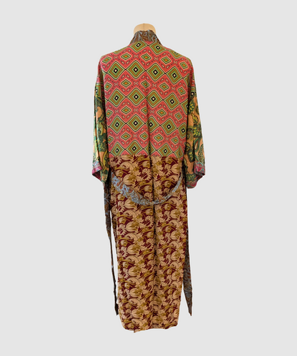 Lang silke kimono håndlavet i Indien - Lou