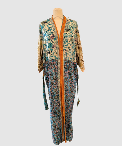 Lang silke kimono håndlavet i Indien - Frey