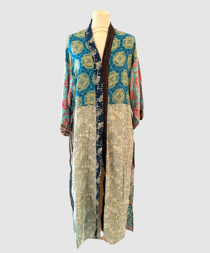 Lang silke kimono håndlavet i Indien - Nico