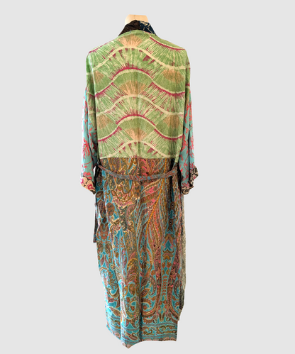 Lang silke kimono håndlavet i Indien - Nico