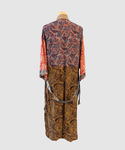 Lang silke kimono håndlavet i Indien - Aiko