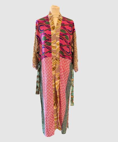 Lang silke kimono håndlavet i Indien - Gry