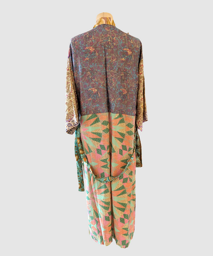Lang silke kimono håndlavet i Indien - Gry