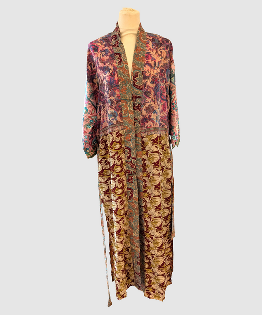 Lang silke kimono håndlavet i Indien - Levi