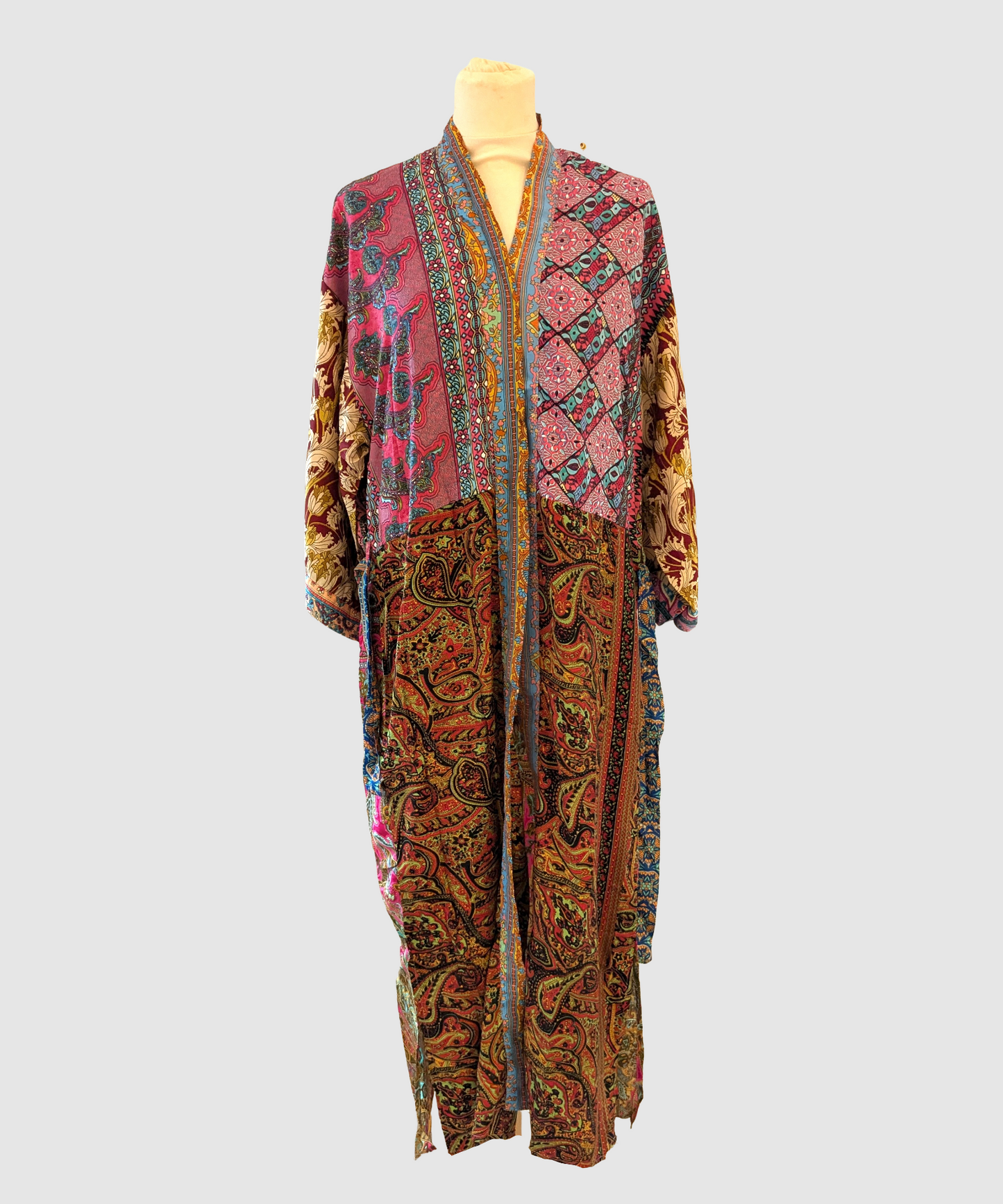 Lang silke kimono håndlavet i Indien - Toni