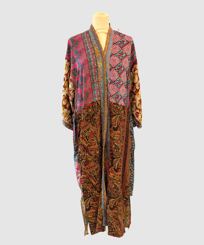 Lang silke kimono håndlavet i Indien - Toni