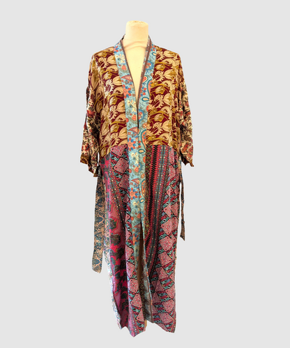 Lang silke kimono håndlavet i Indien - Erin