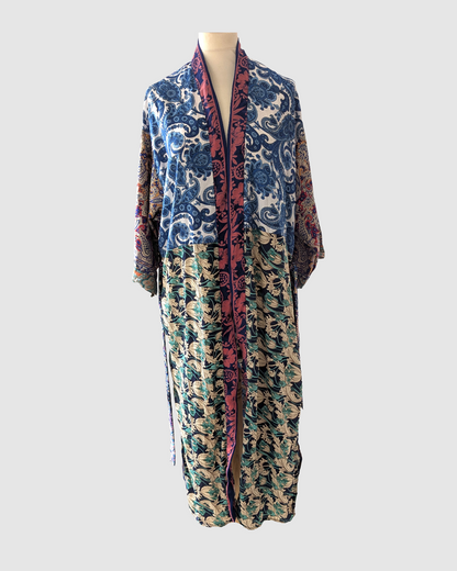 Lang silke kimono håndlavet i Indien - Ariel