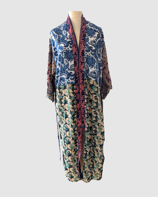 Lang silke kimono håndlavet i Indien - Ariel