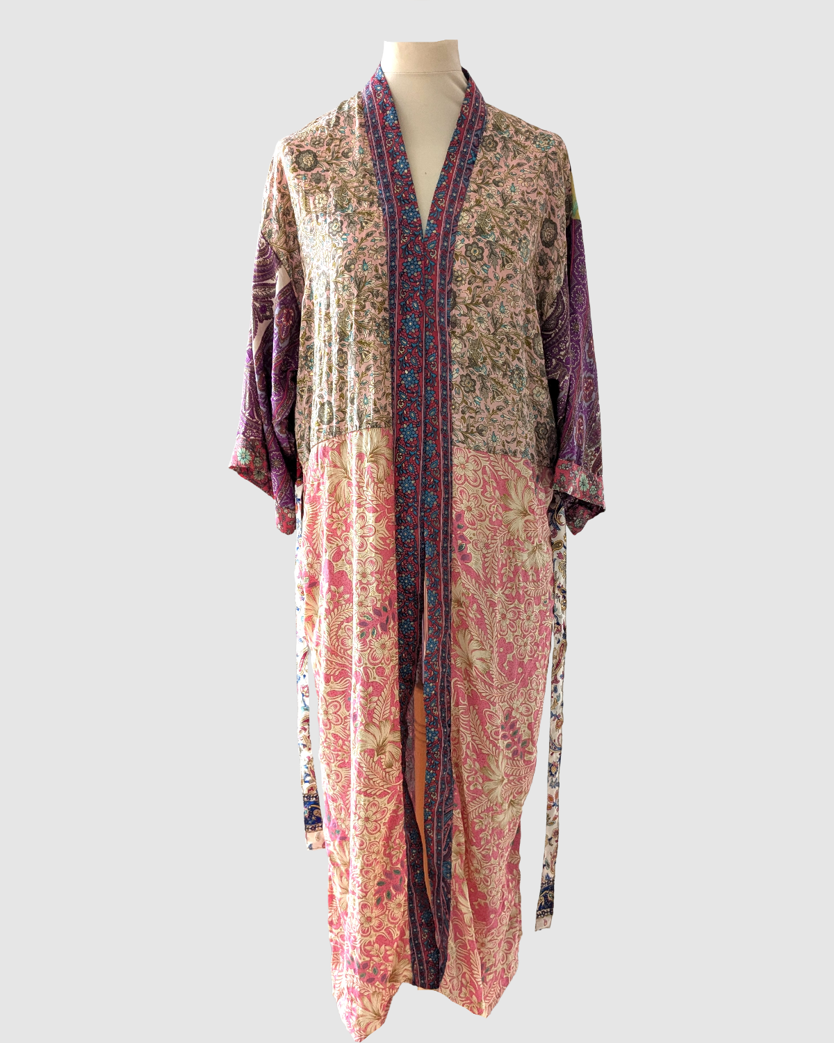 Lang silke kimono håndlavet i Indien - Ori