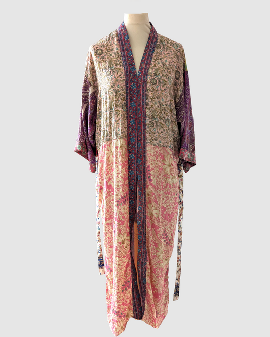 Lang silke kimono håndlavet i Indien - Ori