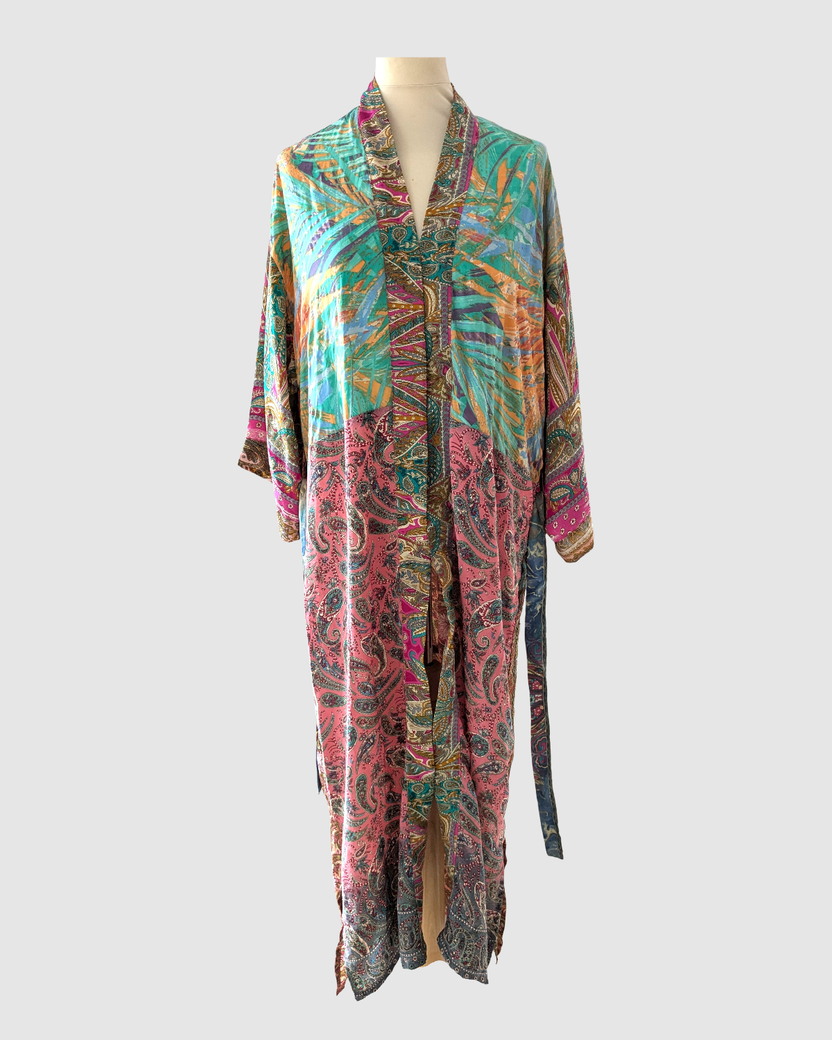 Lang silke kimono håndlavet i Indien - Marion