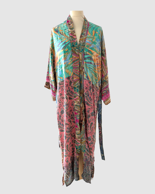 Lang silke kimono håndlavet i Indien - Marion