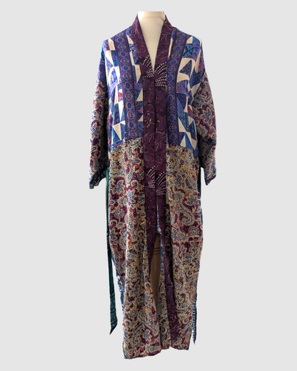 Lang silke kimono håndlavet i Indien - Maria