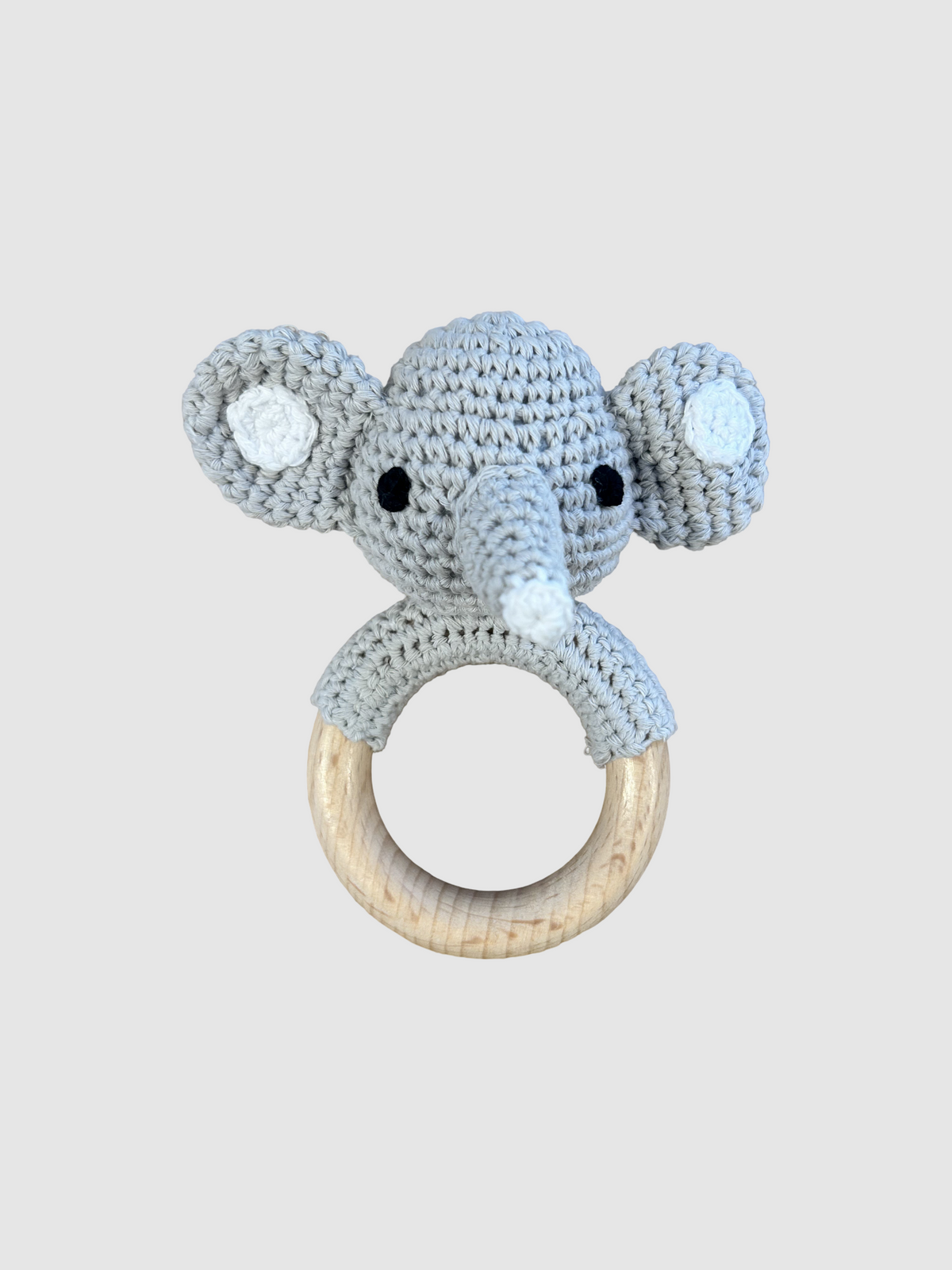 Hæklet rangle i bomuld – baby elefant